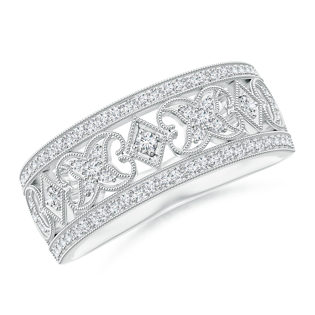 1.4mm GVS2 Art Deco Inspired Diamond Wide Wedding Band in White Gold