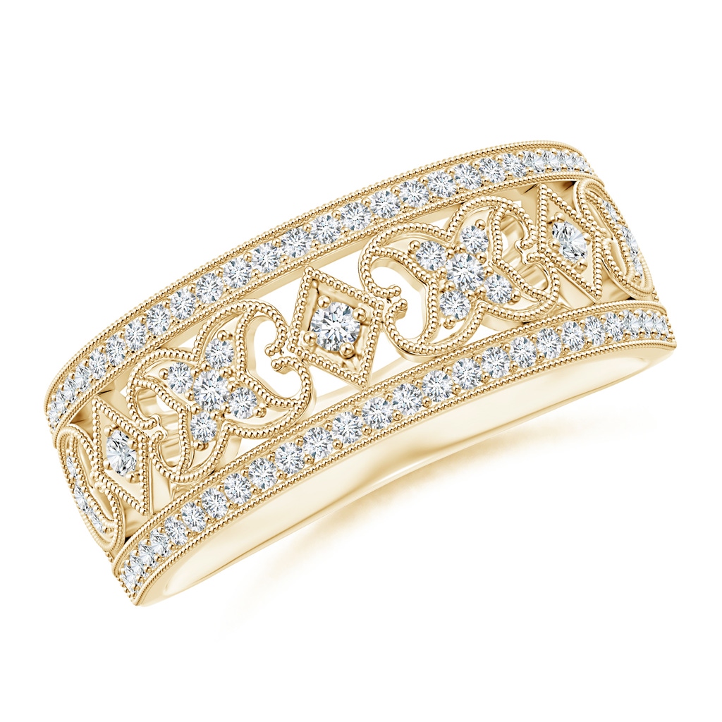 1.4mm GVS2 Art Deco Inspired Diamond Wide Wedding Band in Yellow Gold 