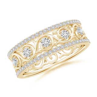 2.4mm HSI2 Edwardian Style Filigree Diamond Wedding Band in Yellow Gold