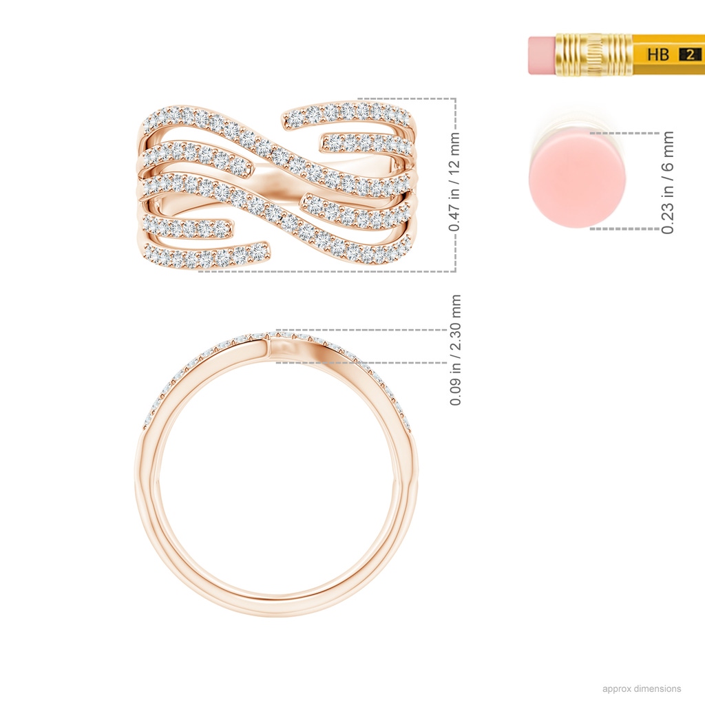 1.15mm GVS2 Criss-Cross Diamond Wrap Ring in Rose Gold Ruler