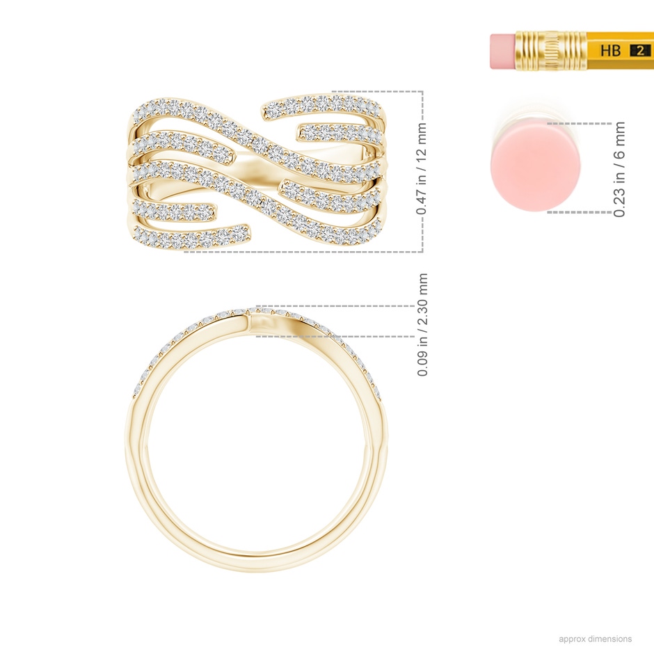 1.15mm HSI2 Criss-Cross Diamond Wrap Ring in Yellow Gold ruler