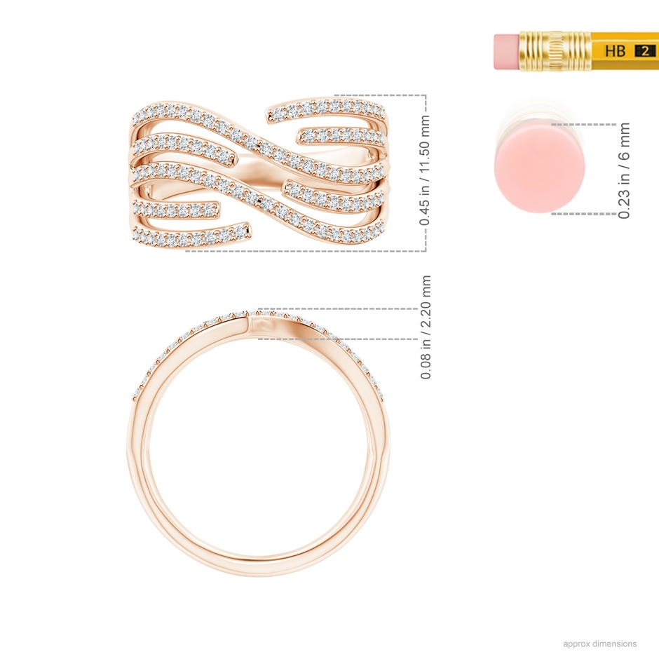 1mm GVS2 Criss-Cross Diamond Wrap Ring in Rose Gold ruler