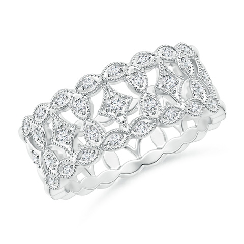 1.5mm GVS2 Art Deco Inspired Filigree Diamond Wedding Band in White Gold