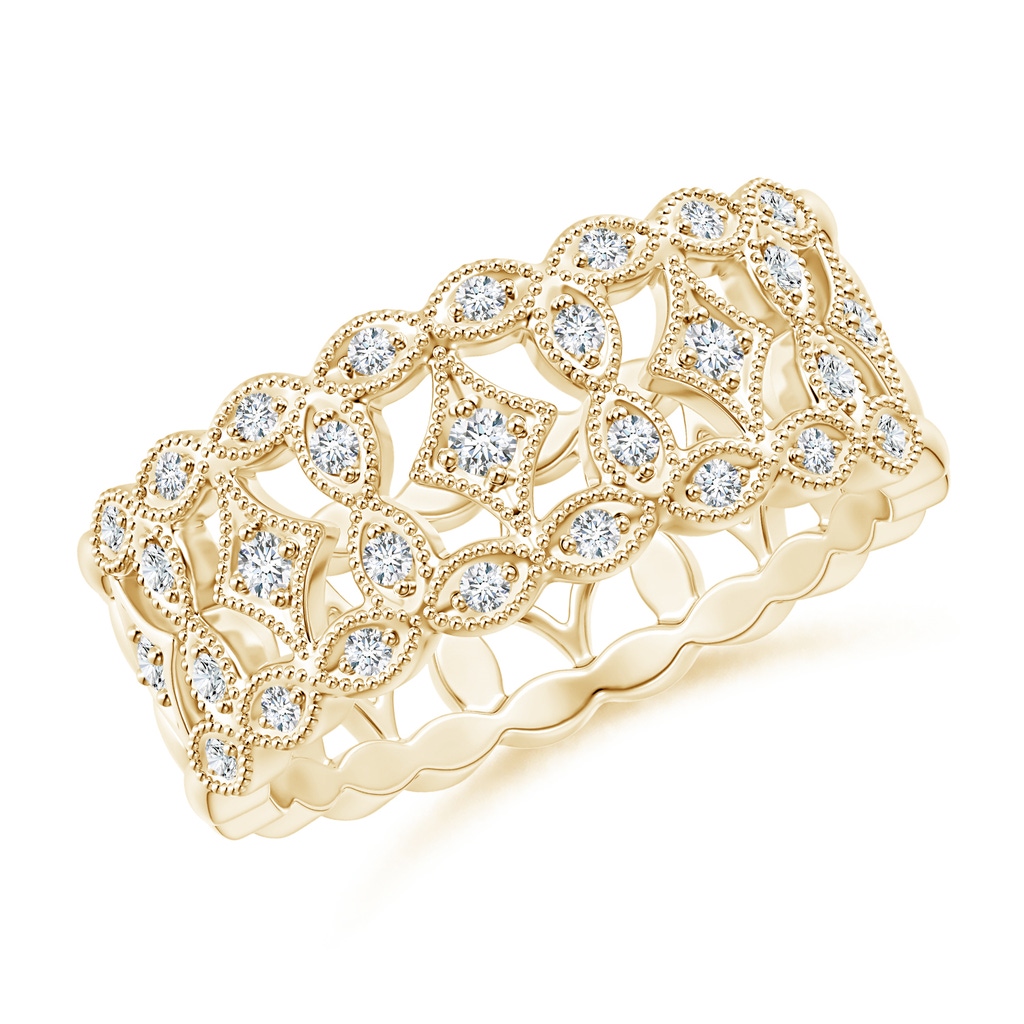 1.5mm GVS2 Art Deco Inspired Filigree Diamond Wedding Band in Yellow Gold
