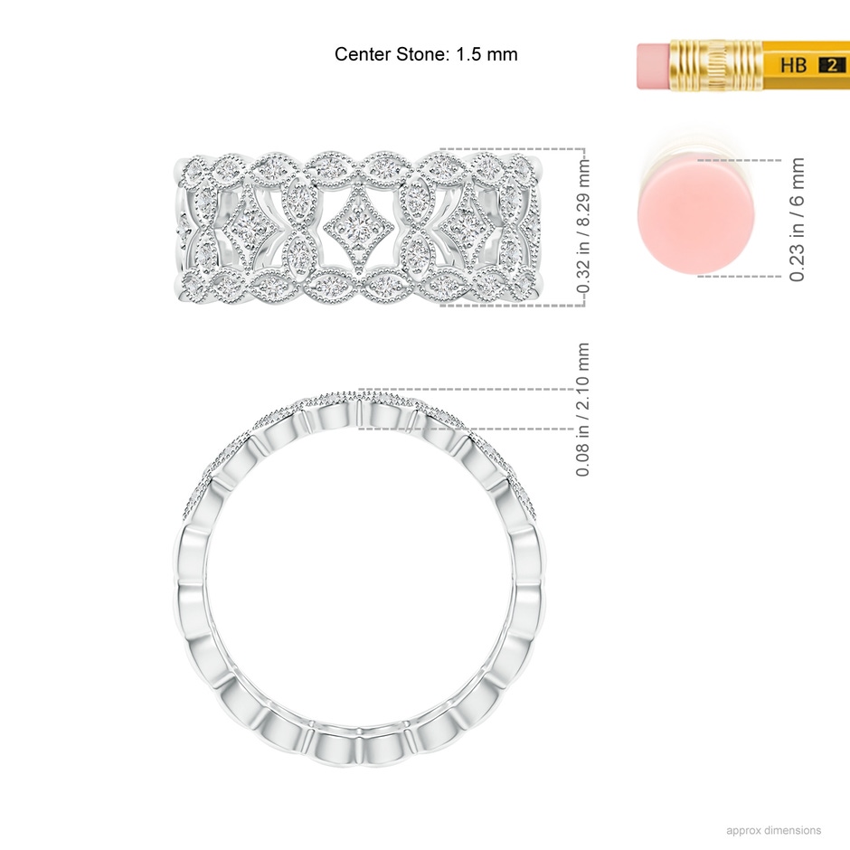 1.5mm HSI2 Art Deco Inspired Filigree Diamond Wedding Band in White Gold ruler