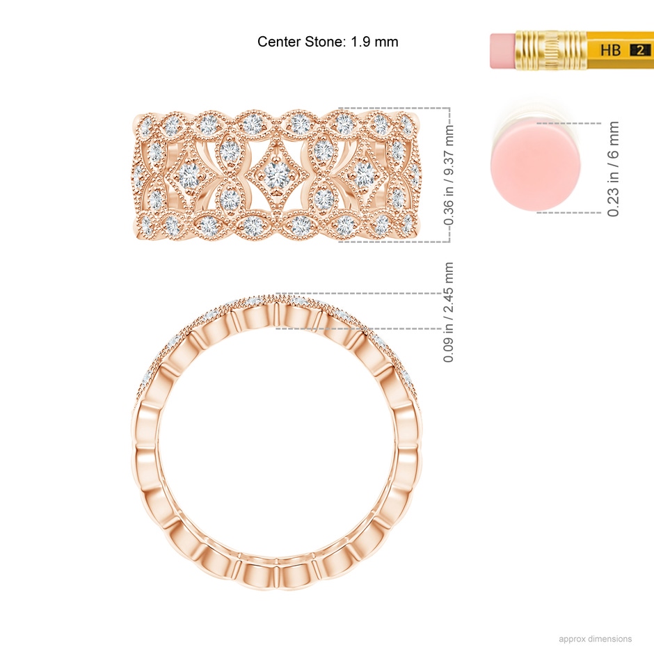 1.9mm GVS2 Art Deco Inspired Filigree Diamond Wedding Band in Rose Gold ruler