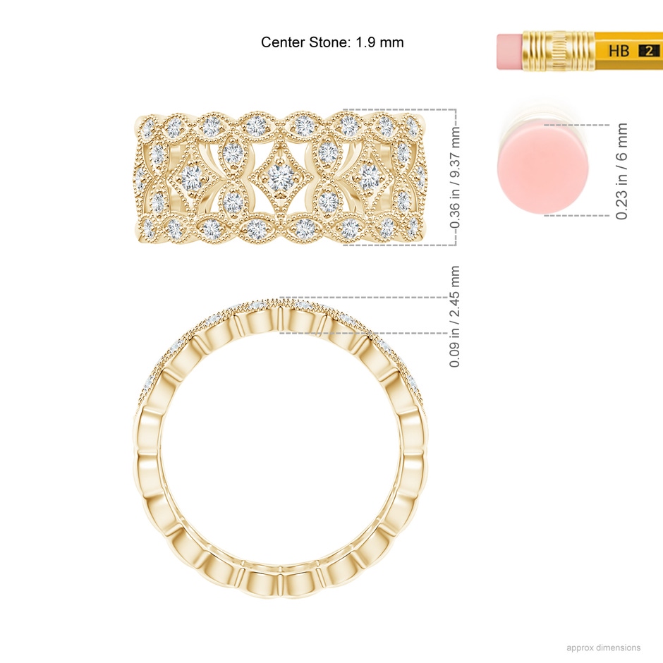 1.9mm GVS2 Art Deco Inspired Filigree Diamond Wedding Band in Yellow Gold ruler