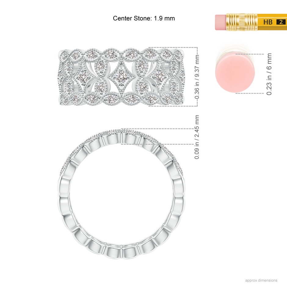 1.9mm IJI1I2 Art Deco Inspired Filigree Diamond Wedding Band in White Gold ruler