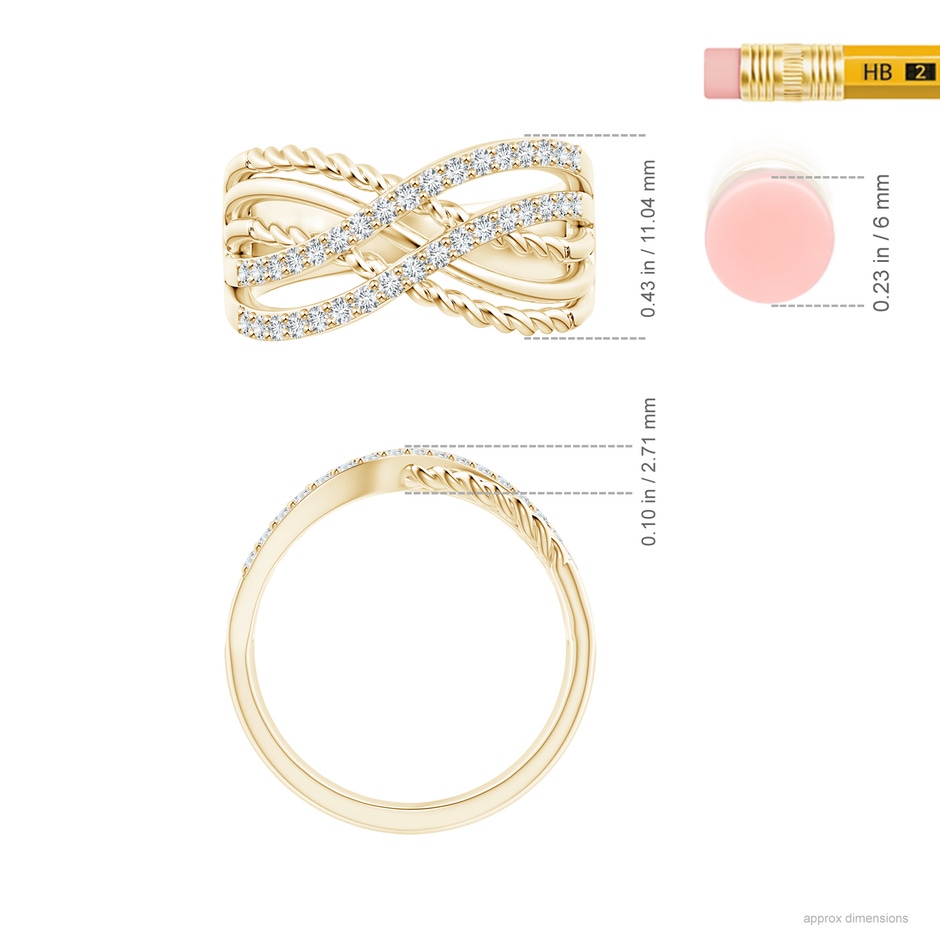 1.3mm GVS2 Prong-Set Diamond Twisted Rope Wrap Ring in Yellow Gold ruler