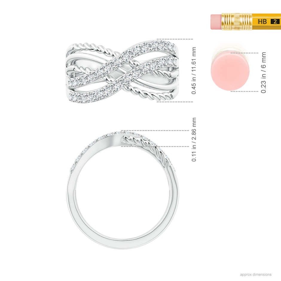 1.6mm GVS2 Prong-Set Diamond Twisted Rope Wrap Ring in P950 Platinum ruler