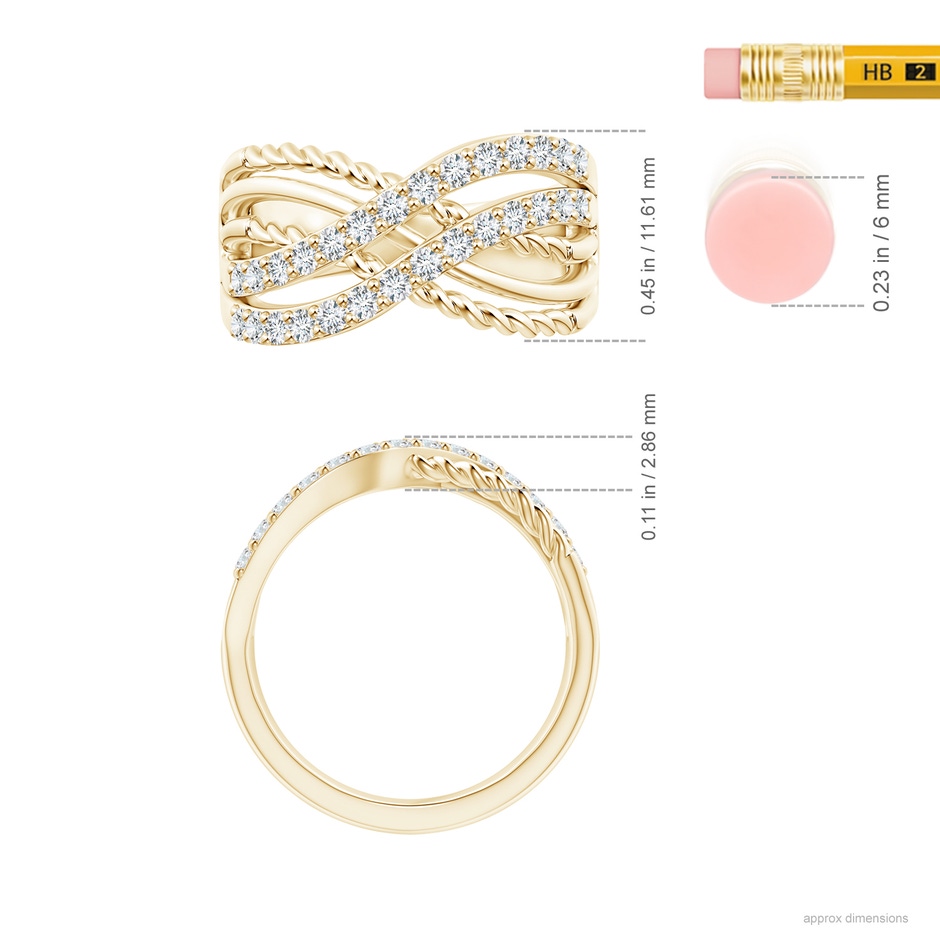 1.6mm GVS2 Prong-Set Diamond Twisted Rope Wrap Ring in Yellow Gold ruler