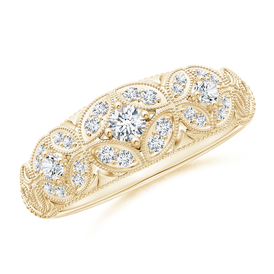 2.9mm GVS2 Vintage Inspired Diamond Floral Anniversary Ring in Yellow Gold 
