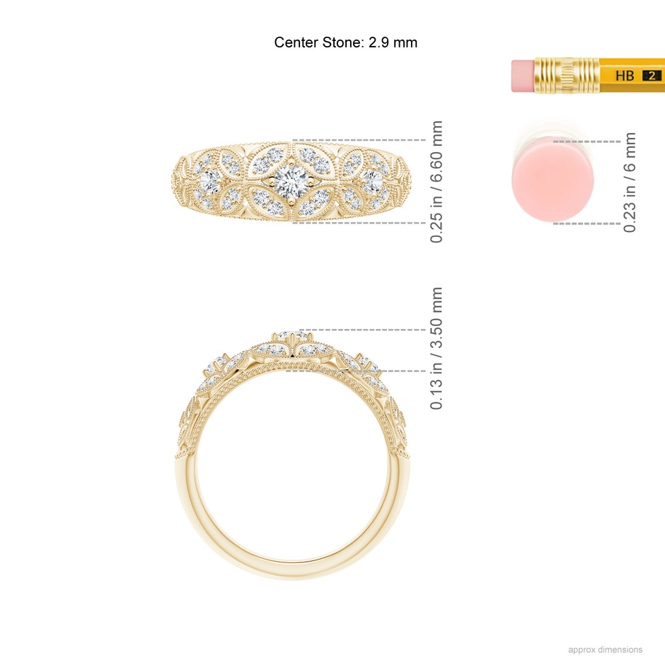 2.9mm GVS2 Vintage Inspired Diamond Floral Anniversary Ring in Yellow Gold ruler