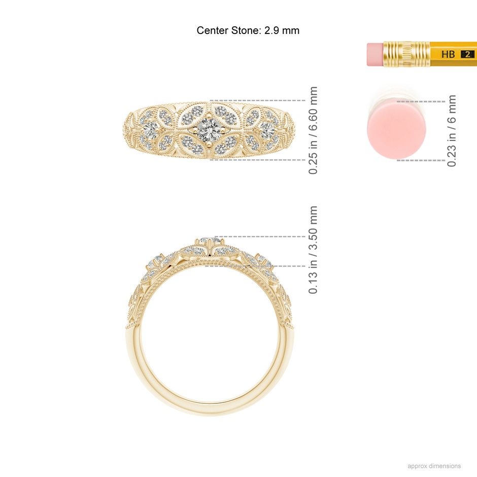 2.9mm KI3 Vintage Inspired Diamond Floral Anniversary Ring in Yellow Gold ruler