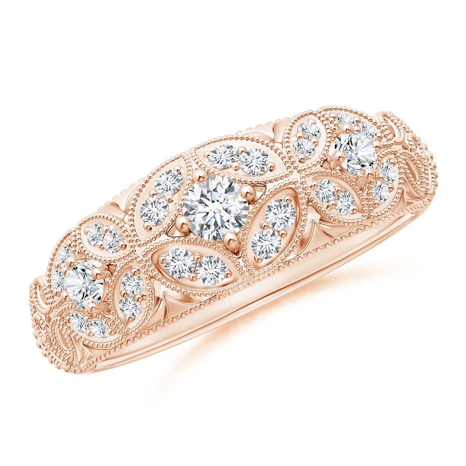 3mm GVS2 Vintage Inspired Diamond Floral Anniversary Ring in Rose Gold 