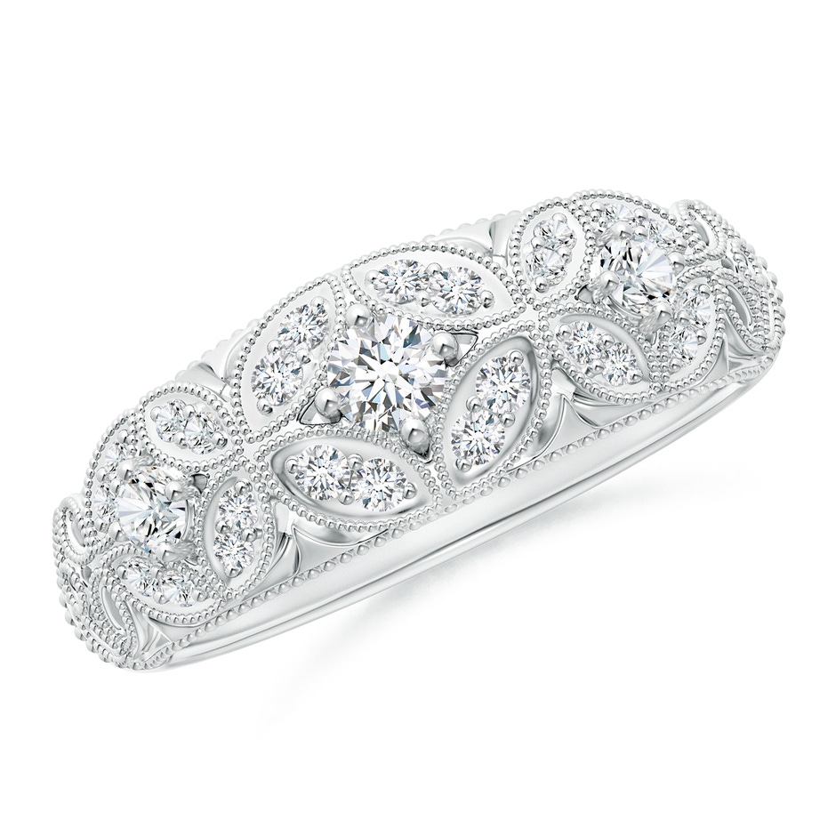 3mm GVS2 Vintage Inspired Diamond Floral Anniversary Ring in White Gold 