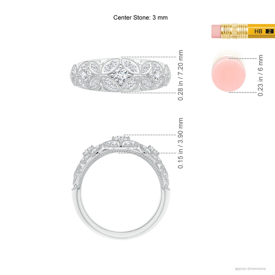 3mm GVS2 Vintage Inspired Diamond Floral Anniversary Ring in White Gold ruler