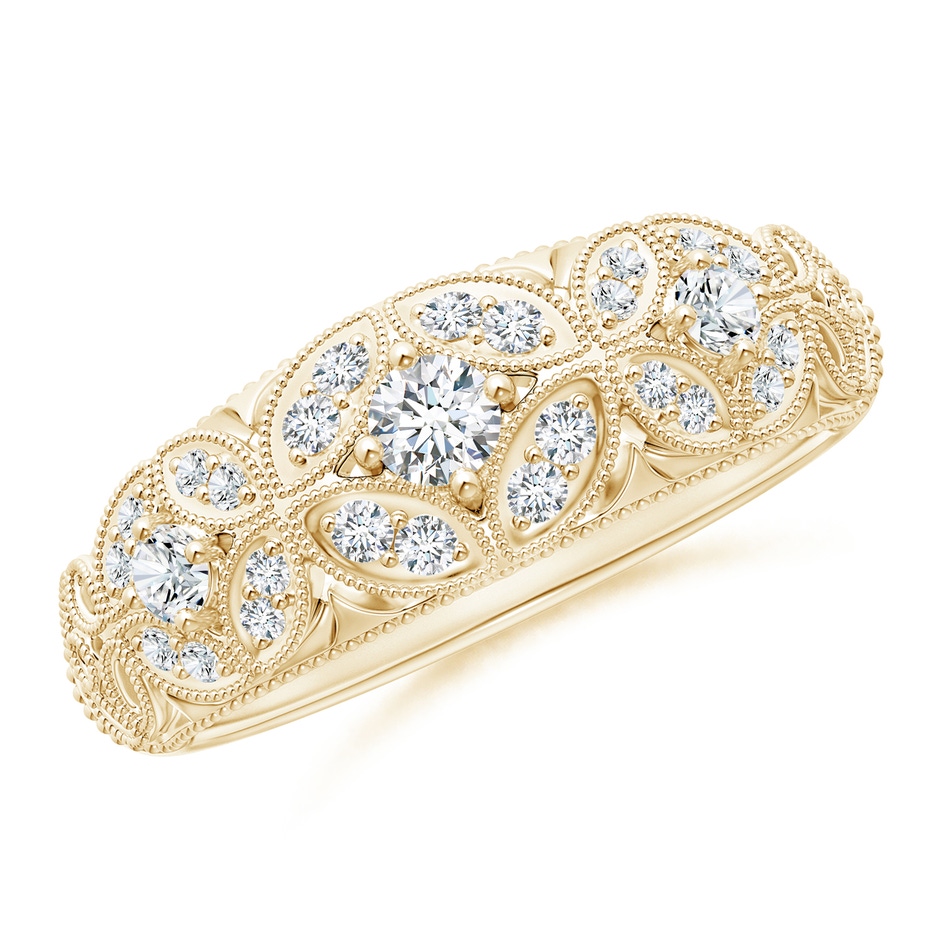 3mm GVS2 Vintage Inspired Diamond Floral Anniversary Ring in Yellow Gold 