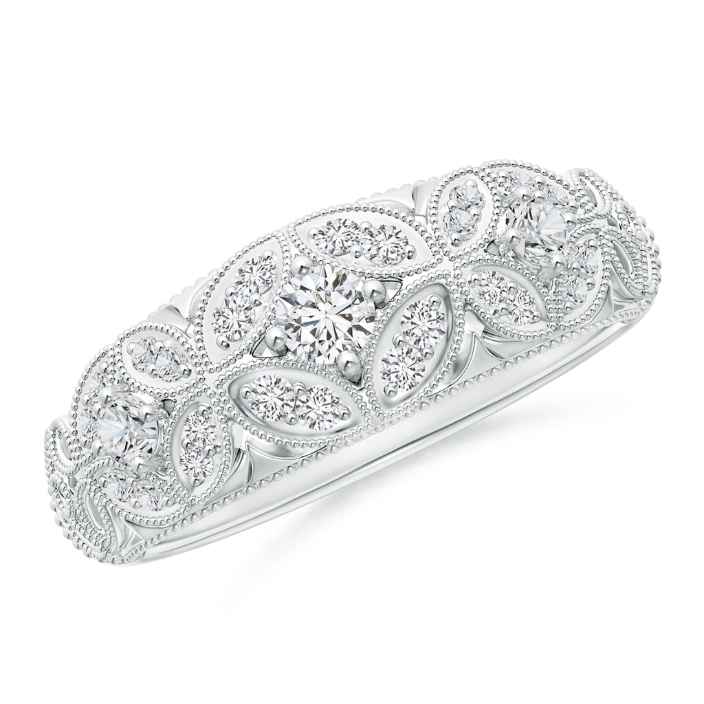 3mm HSI2 Vintage Inspired Diamond Floral Anniversary Ring in White Gold