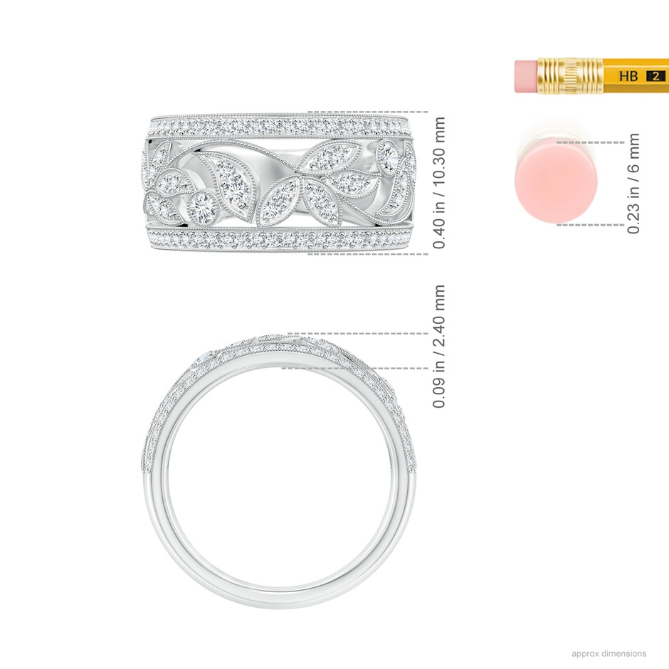 2mm GVS2 Vintage Style Nature Inspired Diamond Anniversary Band in White Gold ruler
