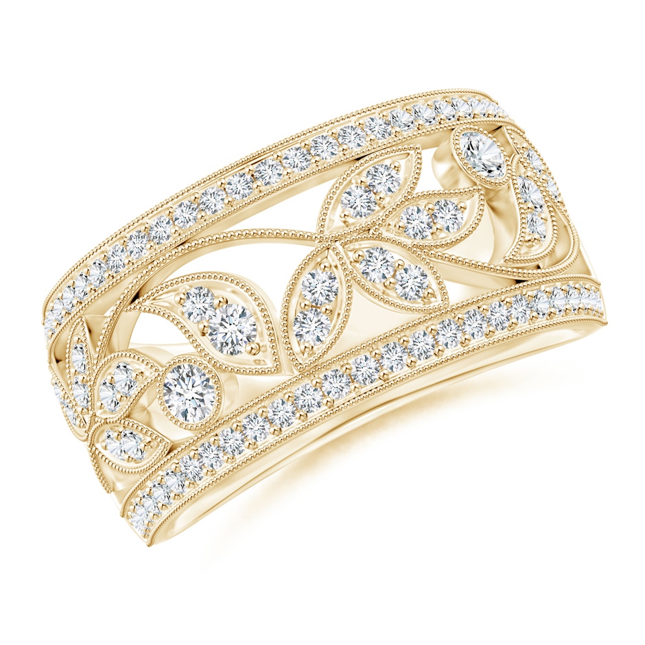 2mm GVS2 Vintage Style Nature Inspired Diamond Anniversary Band in Yellow Gold 