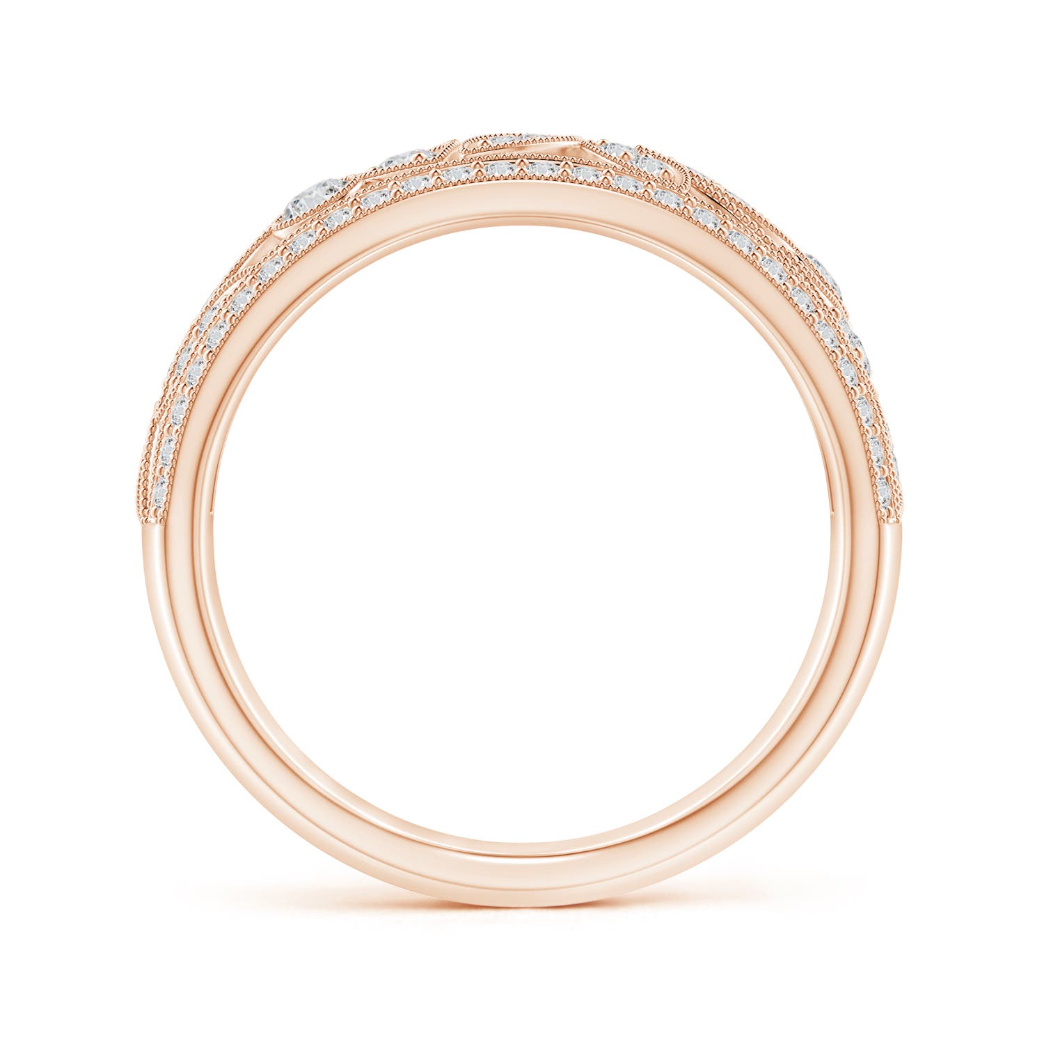 2mm HSI2 Vintage Style Nature Inspired Diamond Anniversary Band in Rose Gold