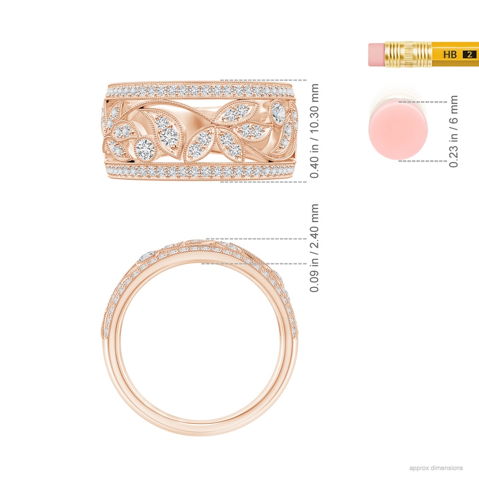 2mm HSI2 Vintage Style Nature Inspired Diamond Anniversary Band in Rose Gold ruler