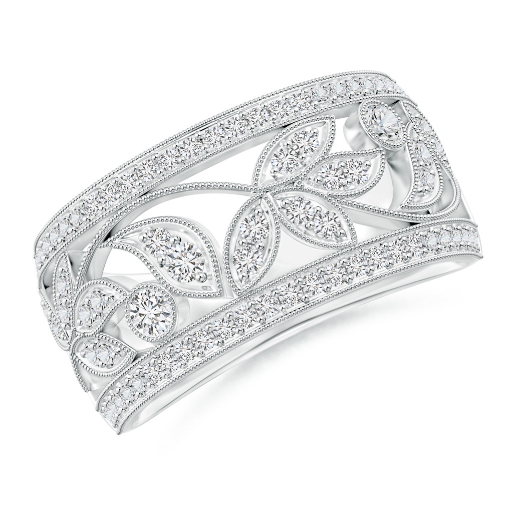2mm HSI2 Vintage Style Nature Inspired Diamond Anniversary Band in White Gold