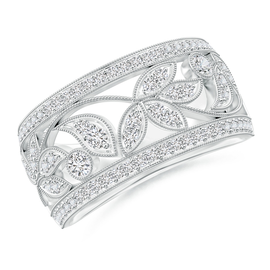 2mm HSI2 Vintage Style Nature Inspired Diamond Anniversary Band in White Gold 