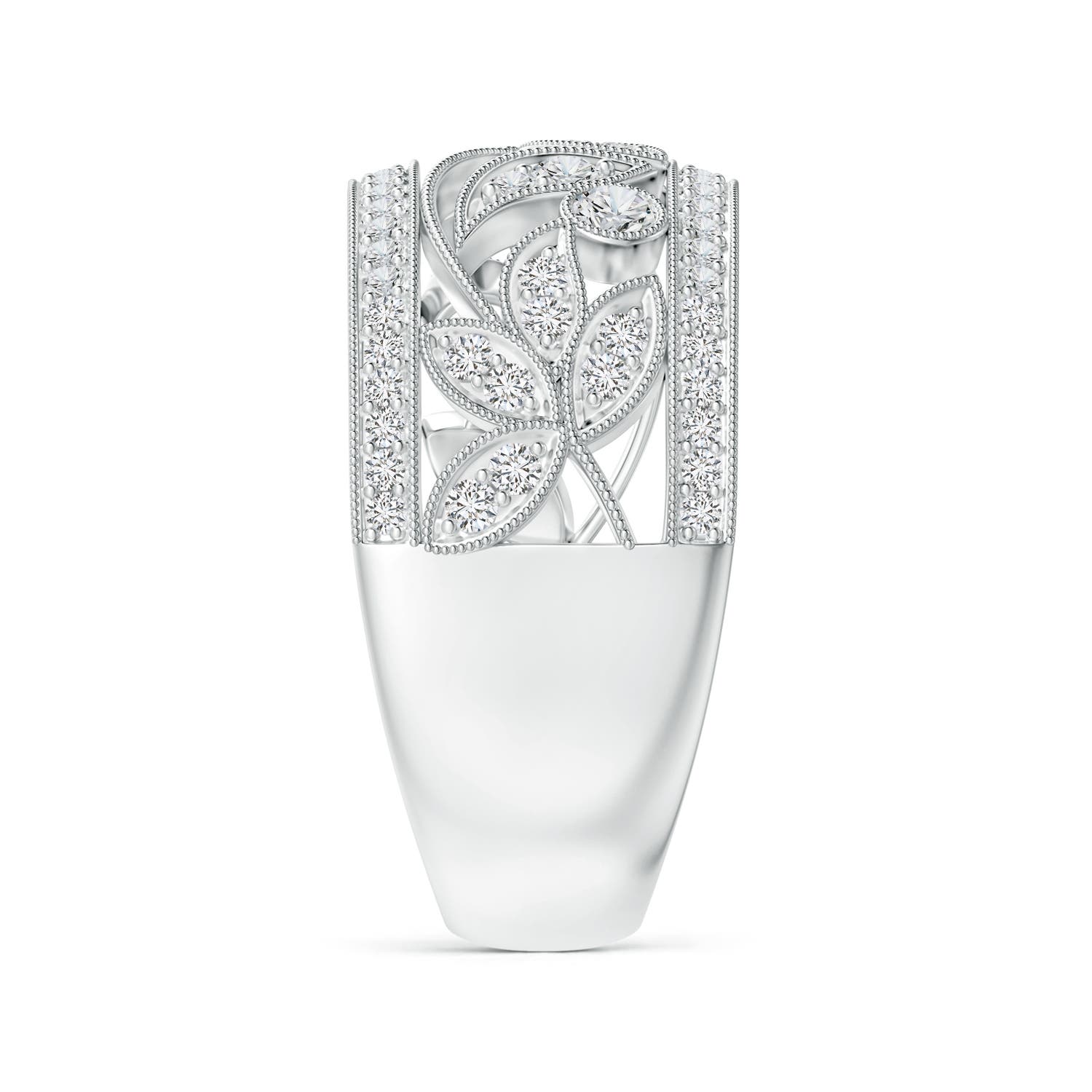 2mm HSI2 Vintage Style Nature Inspired Diamond Anniversary Band in White Gold - side 3