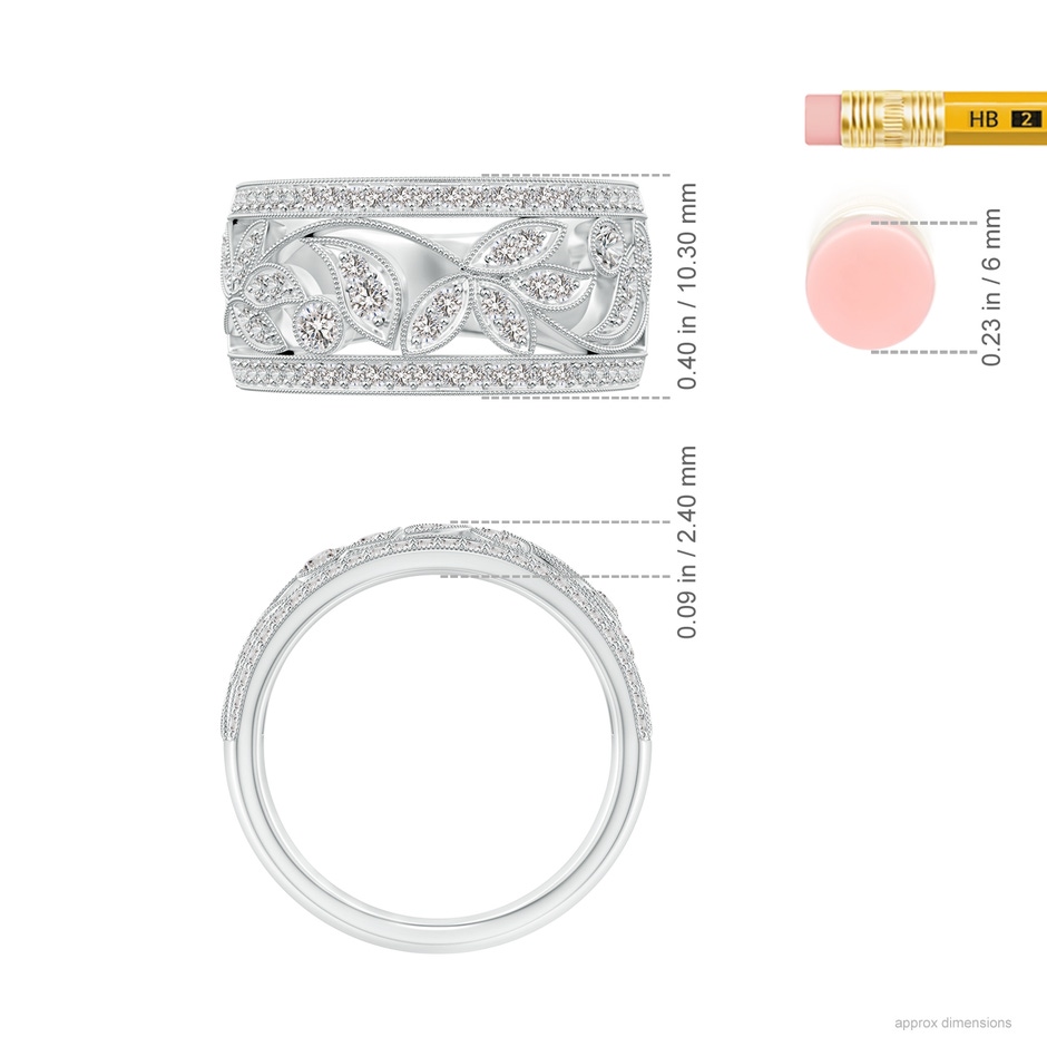 2mm IJI1I2 Vintage Style Nature Inspired Diamond Anniversary Band in White Gold ruler