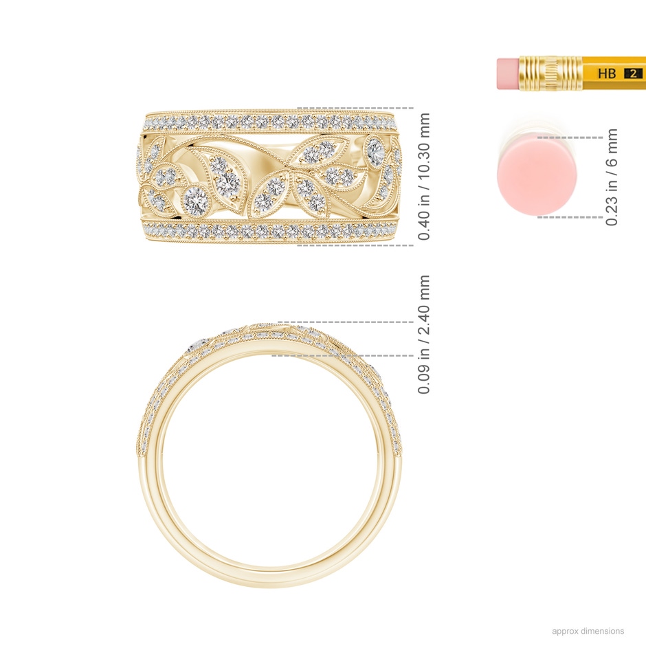 2mm IJI1I2 Vintage Style Nature Inspired Diamond Anniversary Band in Yellow Gold ruler