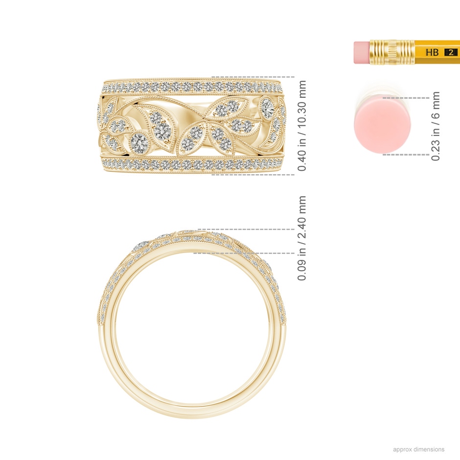 2mm KI3 Vintage Style Nature Inspired Diamond Anniversary Band in Yellow Gold ruler