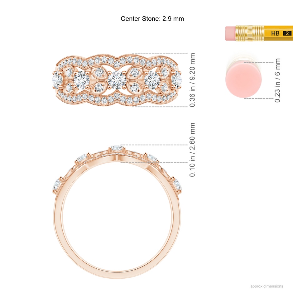 2.9mm GVS2 Diamond Anniversary Band with Leaf Motifs in Rose Gold ruler
