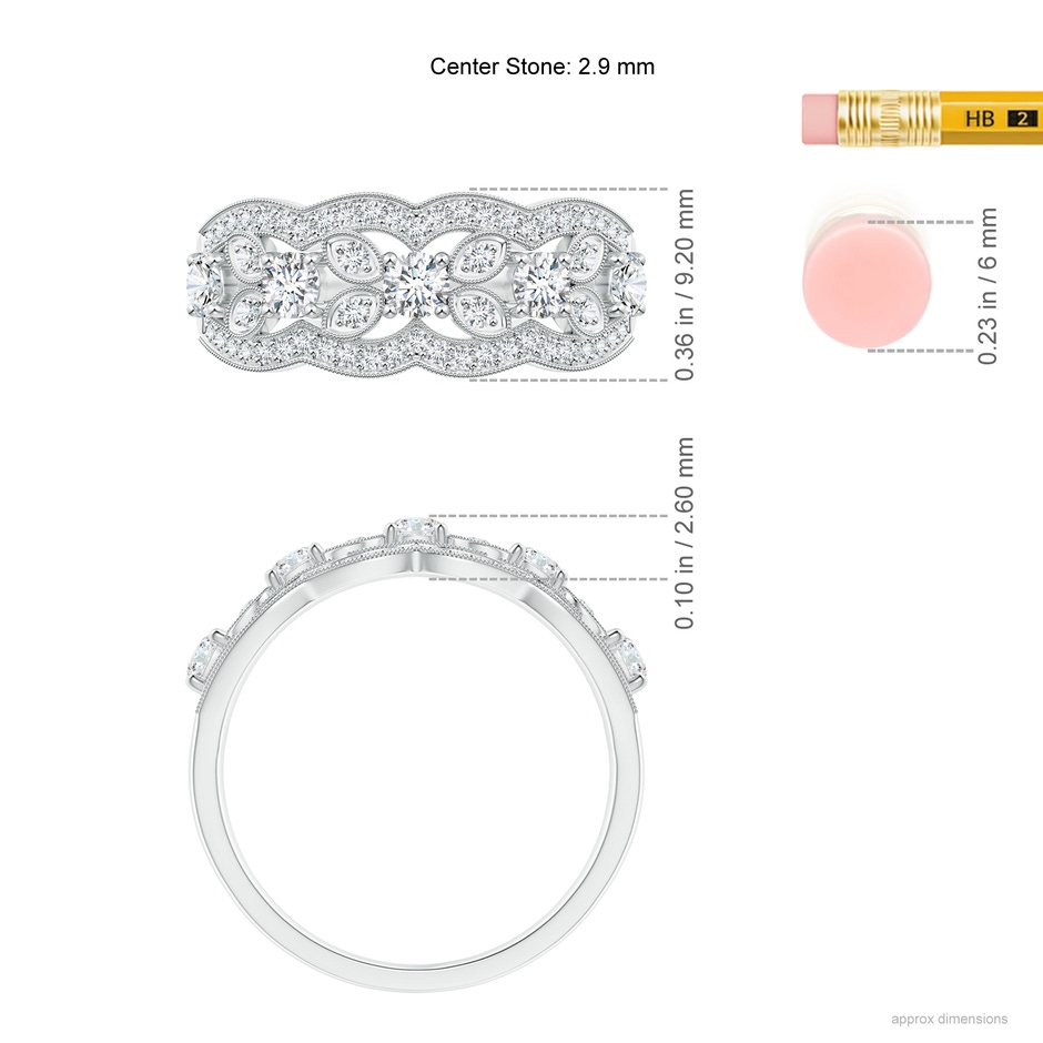 2.9mm GVS2 Diamond Anniversary Band with Leaf Motifs in White Gold ruler