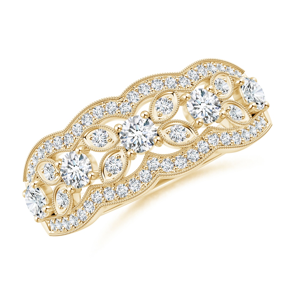2.9mm GVS2 Diamond Anniversary Band with Leaf Motifs in Yellow Gold 