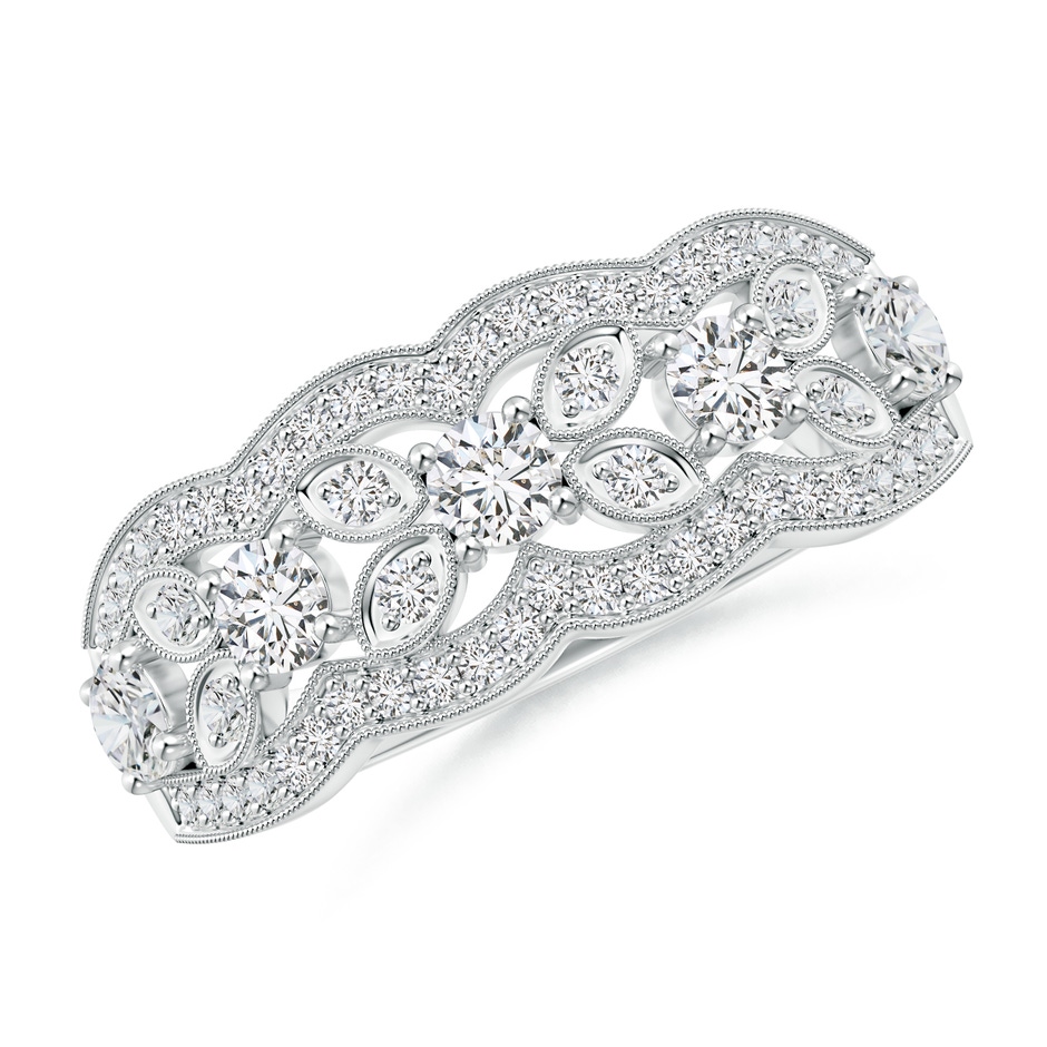 2.9mm HSI2 Diamond Anniversary Band with Leaf Motifs in White Gold 