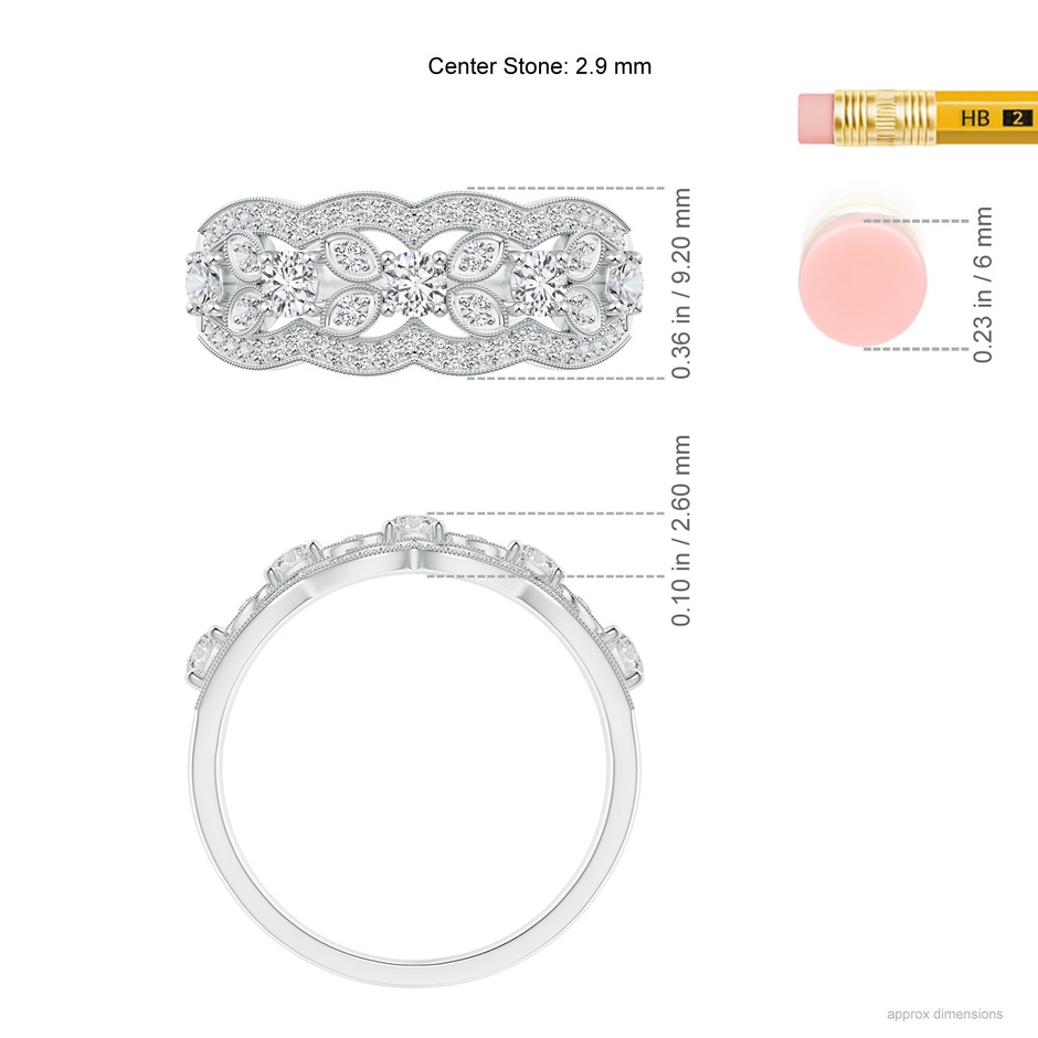2.9mm HSI2 Diamond Anniversary Band with Leaf Motifs in White Gold ruler