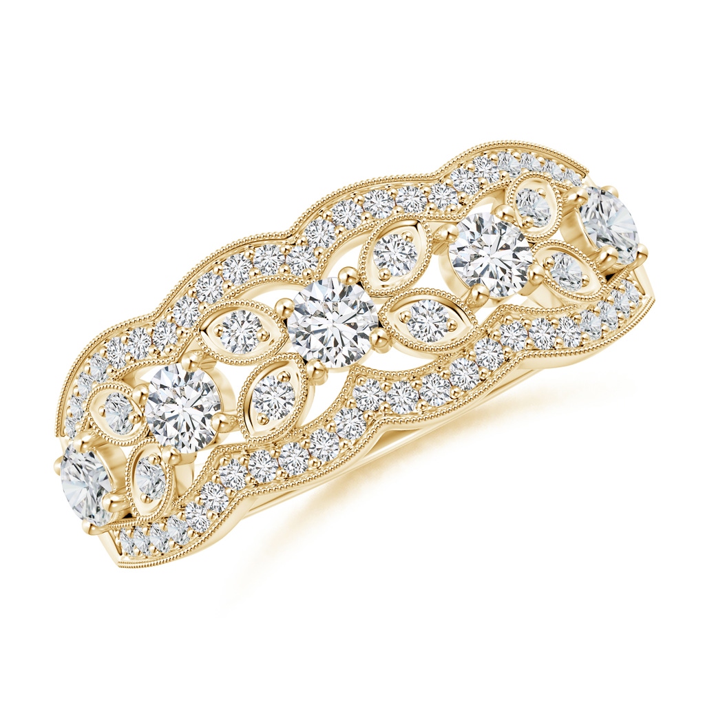 2.9mm HSI2 Diamond Anniversary Band with Leaf Motifs in Yellow Gold