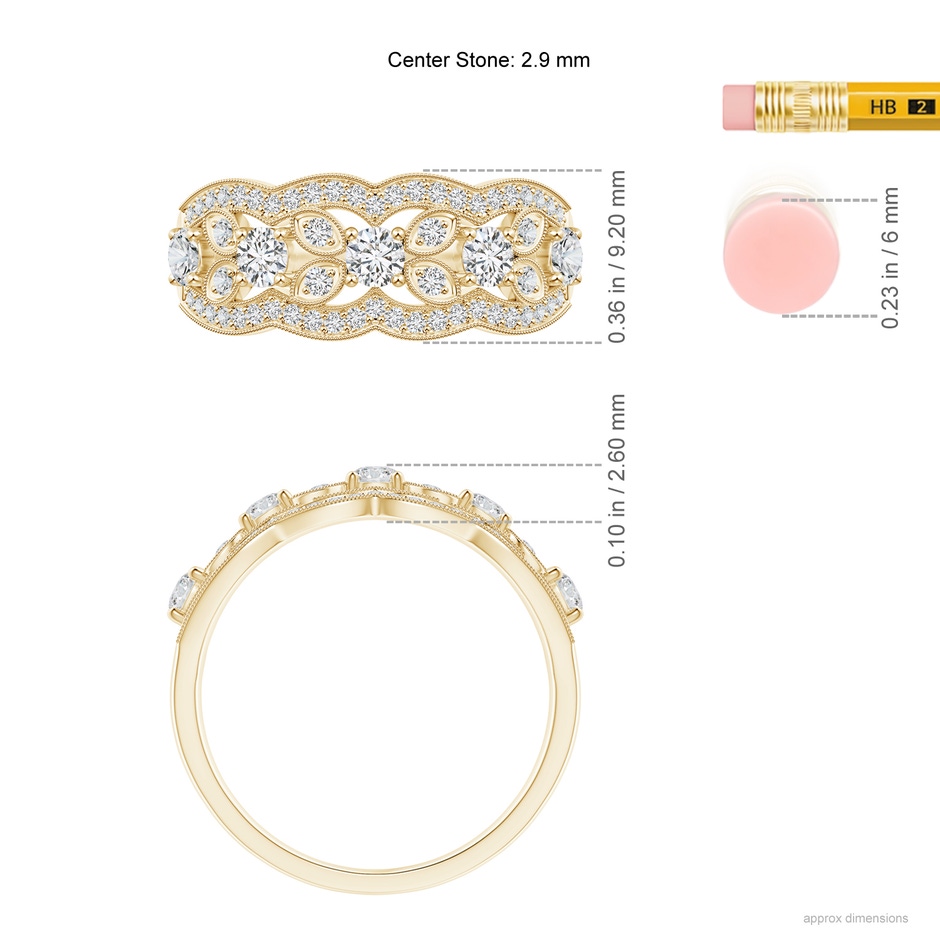 2.9mm HSI2 Diamond Anniversary Band with Leaf Motifs in Yellow Gold ruler