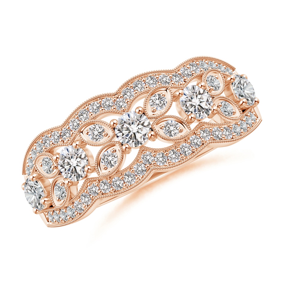 2.9mm IJI1I2 Diamond Anniversary Band with Leaf Motifs in Rose Gold 