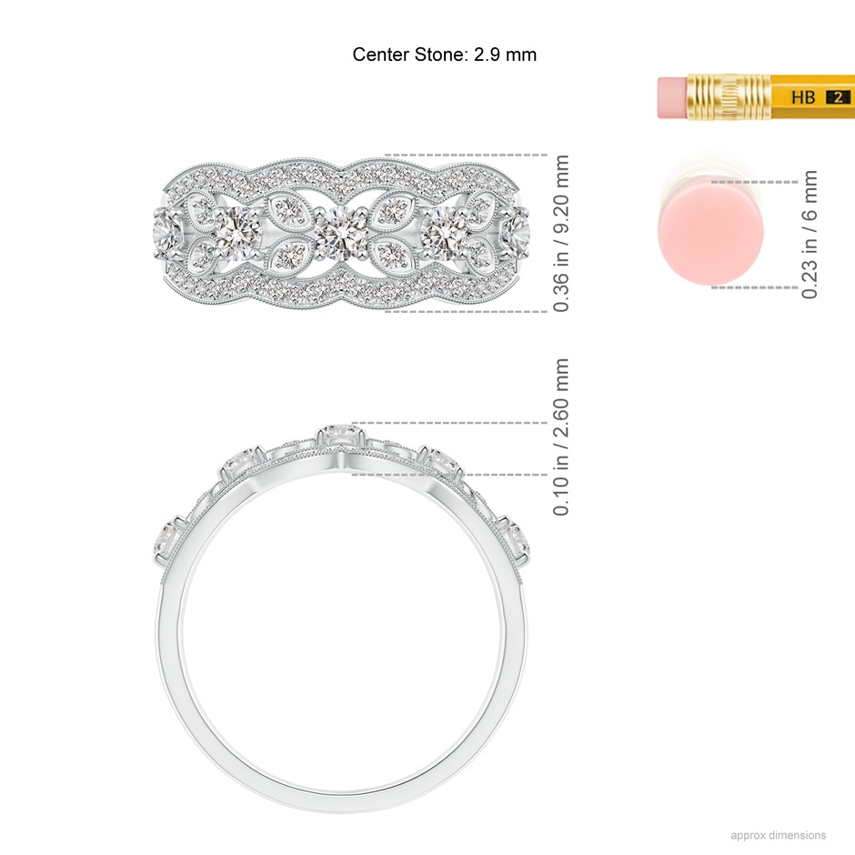 2.9mm IJI1I2 Diamond Anniversary Band with Leaf Motifs in White Gold ruler