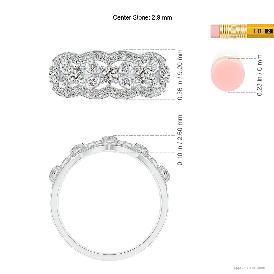 2.9mm KI3 Diamond Anniversary Band with Leaf Motifs in White Gold ruler