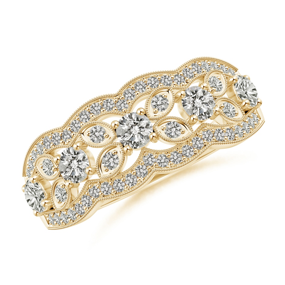 2.9mm KI3 Diamond Anniversary Band with Leaf Motifs in Yellow Gold 