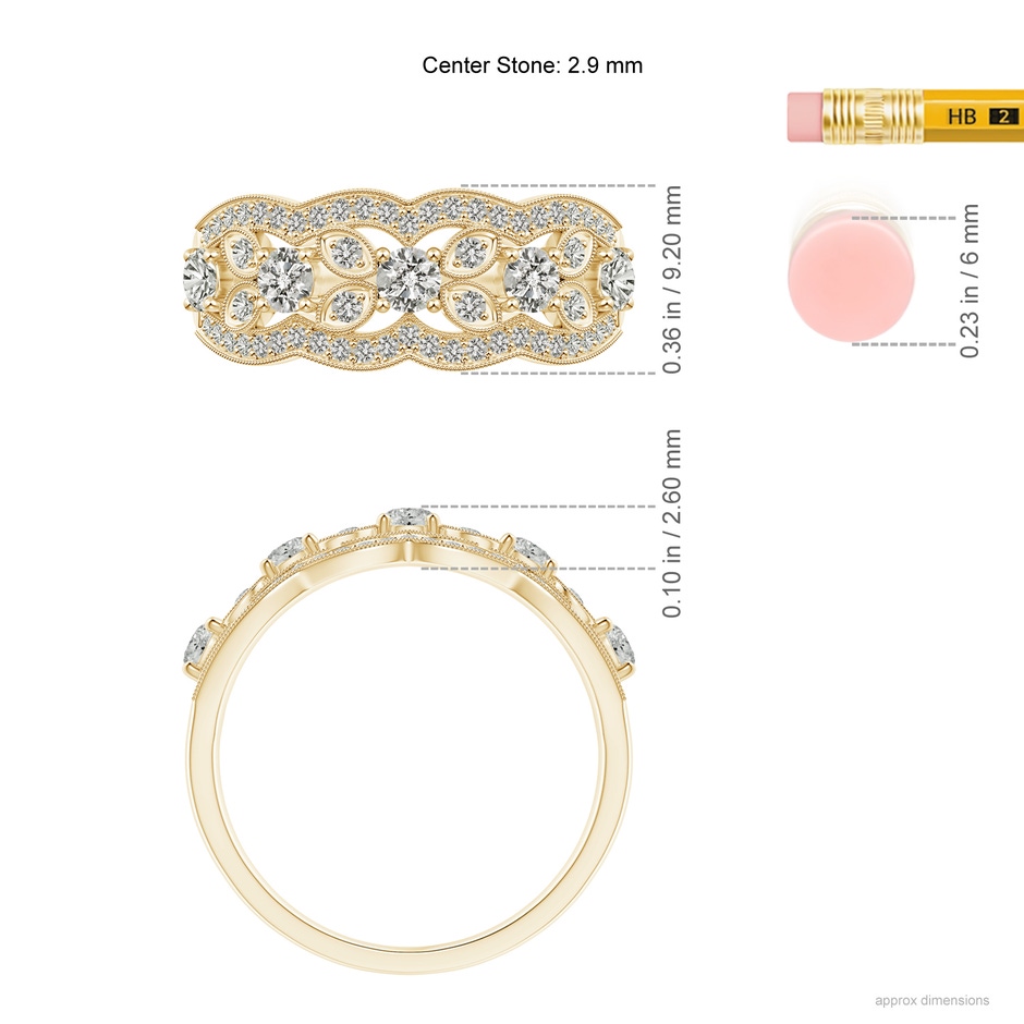 2.9mm KI3 Diamond Anniversary Band with Leaf Motifs in Yellow Gold ruler
