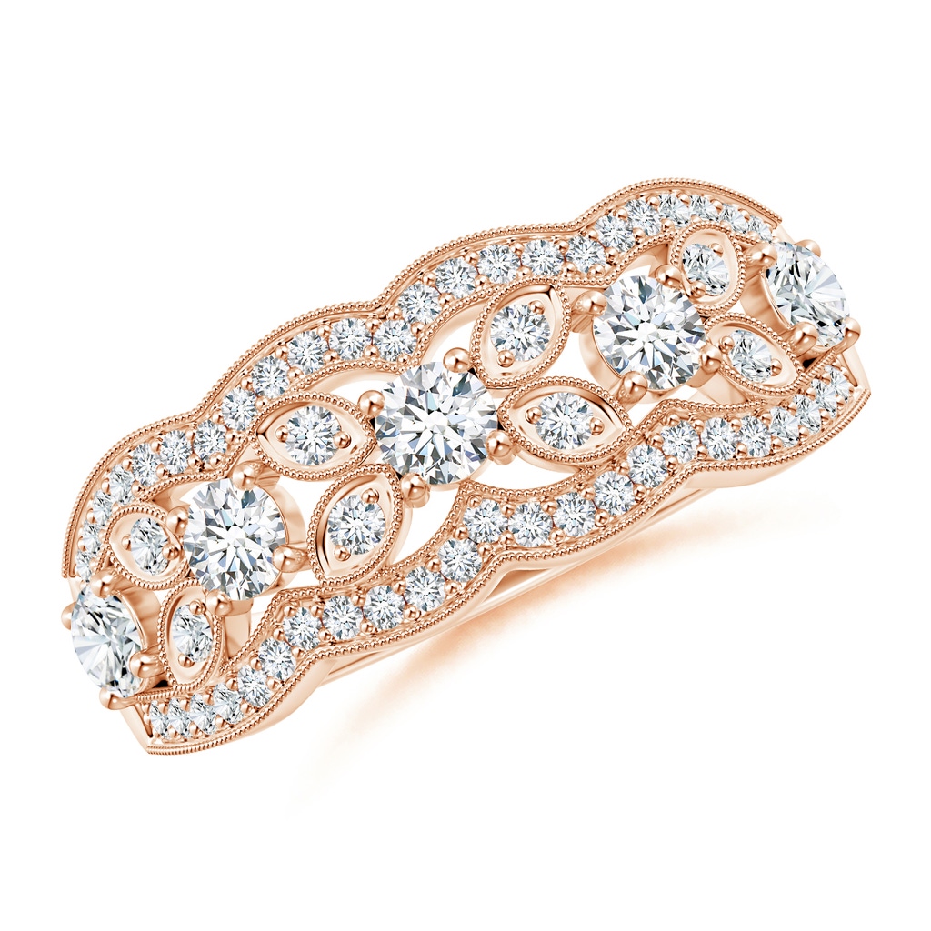 3.2mm GVS2 Diamond Anniversary Band with Leaf Motifs in Rose Gold