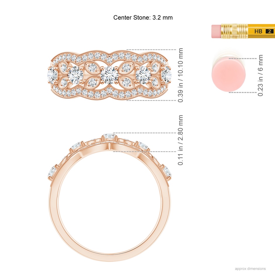 3.2mm GVS2 Diamond Anniversary Band with Leaf Motifs in Rose Gold ruler