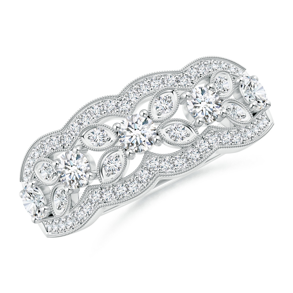 3.2mm GVS2 Diamond Anniversary Band with Leaf Motifs in White Gold 