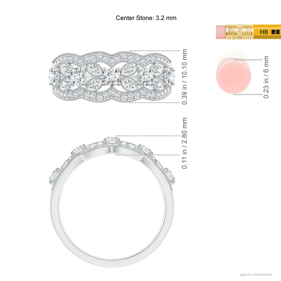 3.2mm GVS2 Diamond Anniversary Band with Leaf Motifs in White Gold ruler