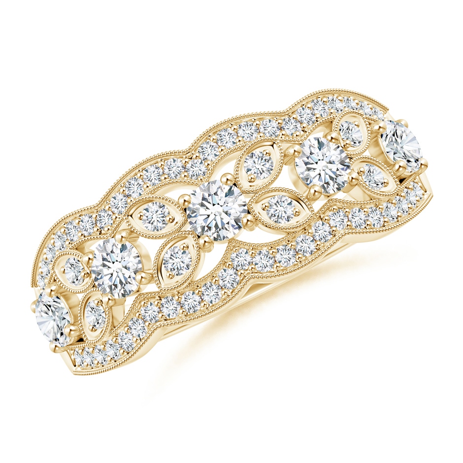 3.2mm GVS2 Diamond Anniversary Band with Leaf Motifs in Yellow Gold 
